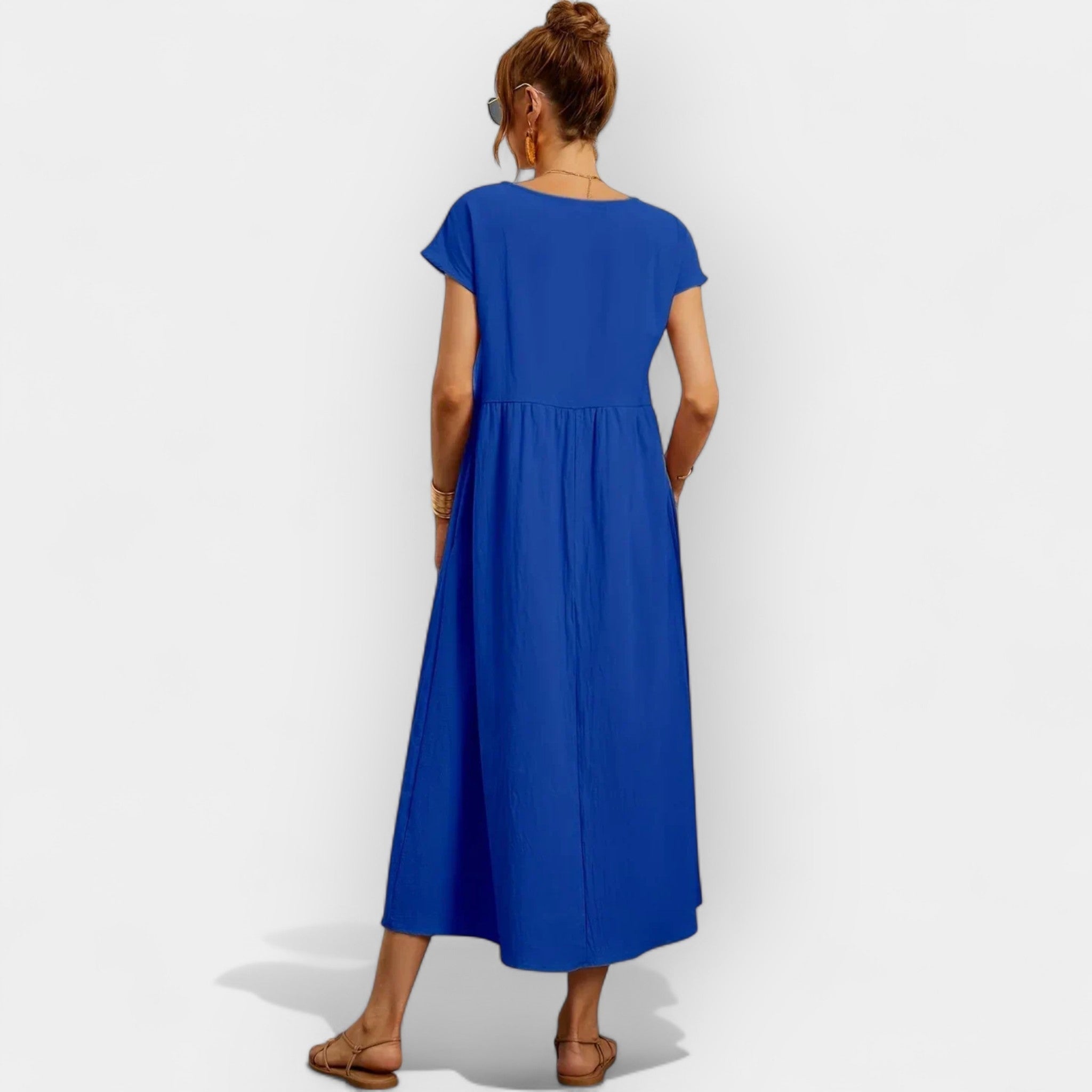 Vestido Midi Casual con Bolsillos Mujer Manga Corta | Dolores