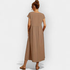 Vestido Midi Casual con Bolsillos Mujer Manga Corta | Dolores