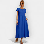 Vestido Midi Casual con Bolsillos Mujer Manga Corta | Dolores