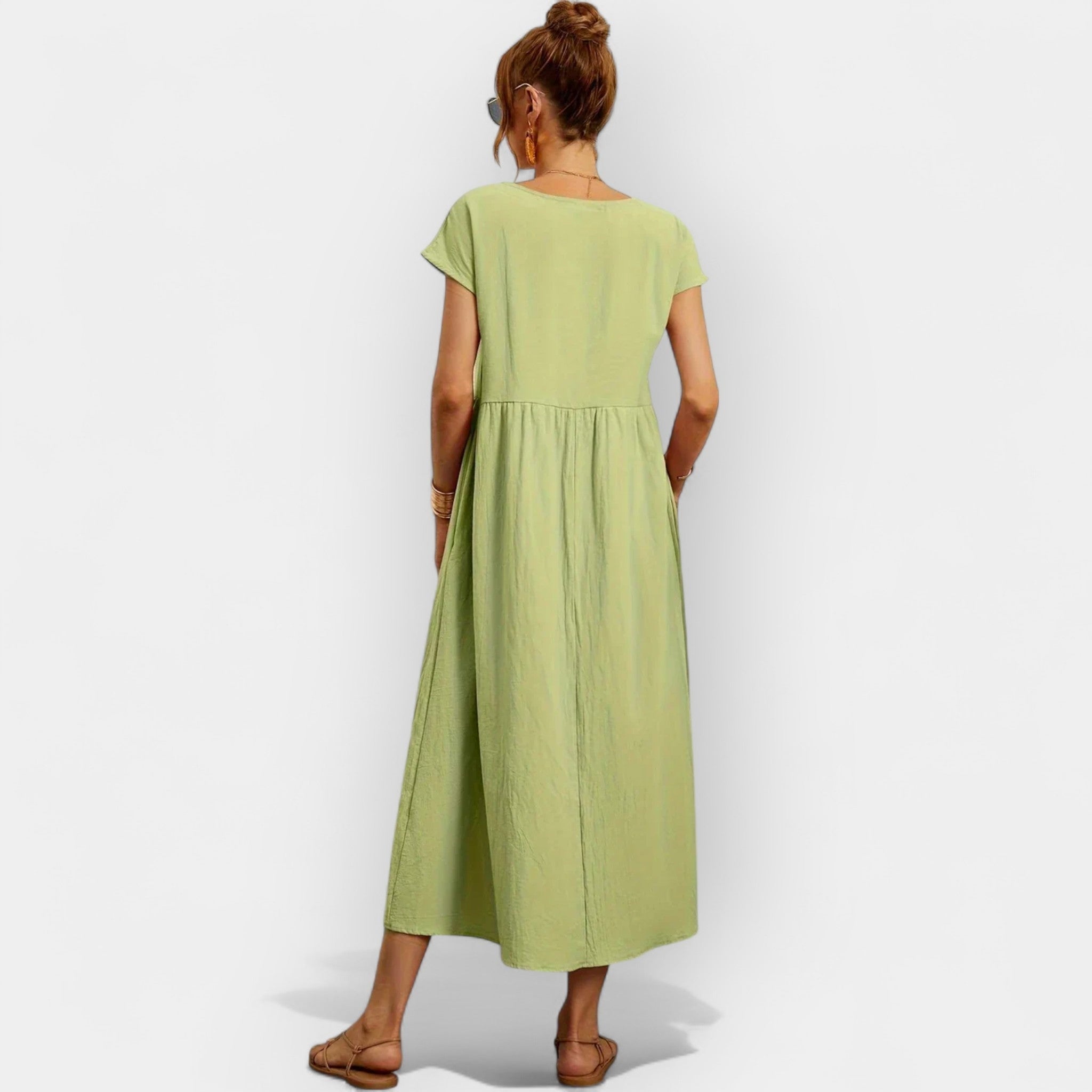 Vestido Midi Casual con Bolsillos Mujer Manga Corta | Dolores