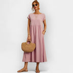 Vestido Midi Casual con Bolsillos Mujer Manga Corta | Dolores