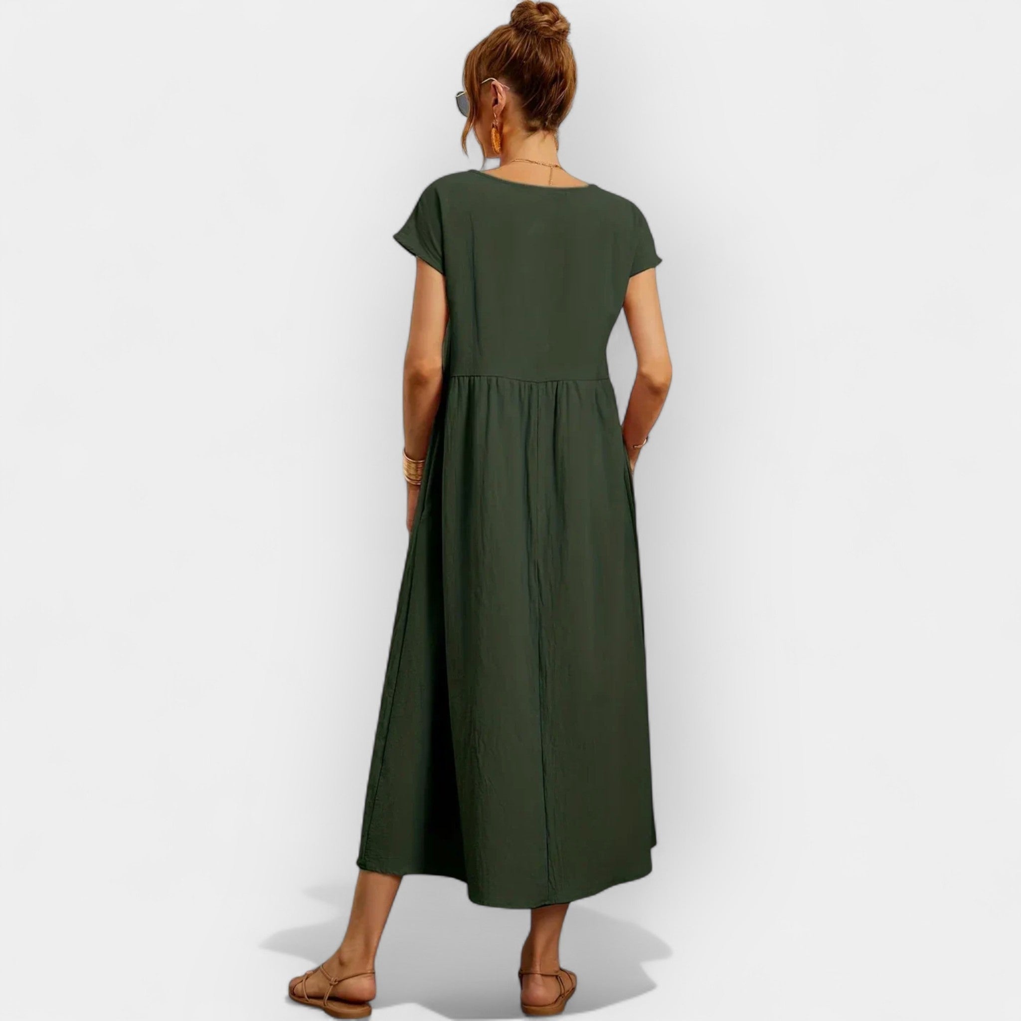 Vestido Midi Casual con Bolsillos Mujer Manga Corta | Dolores