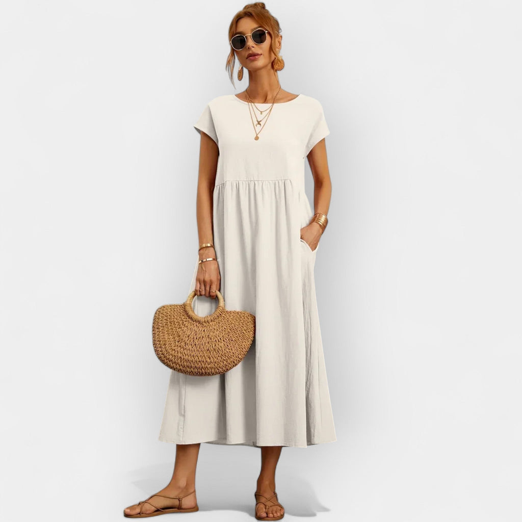Vestido Midi Casual con Bolsillos Mujer Manga Corta | Dolores