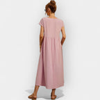 Vestido Midi Casual con Bolsillos Mujer Manga Corta | Dolores