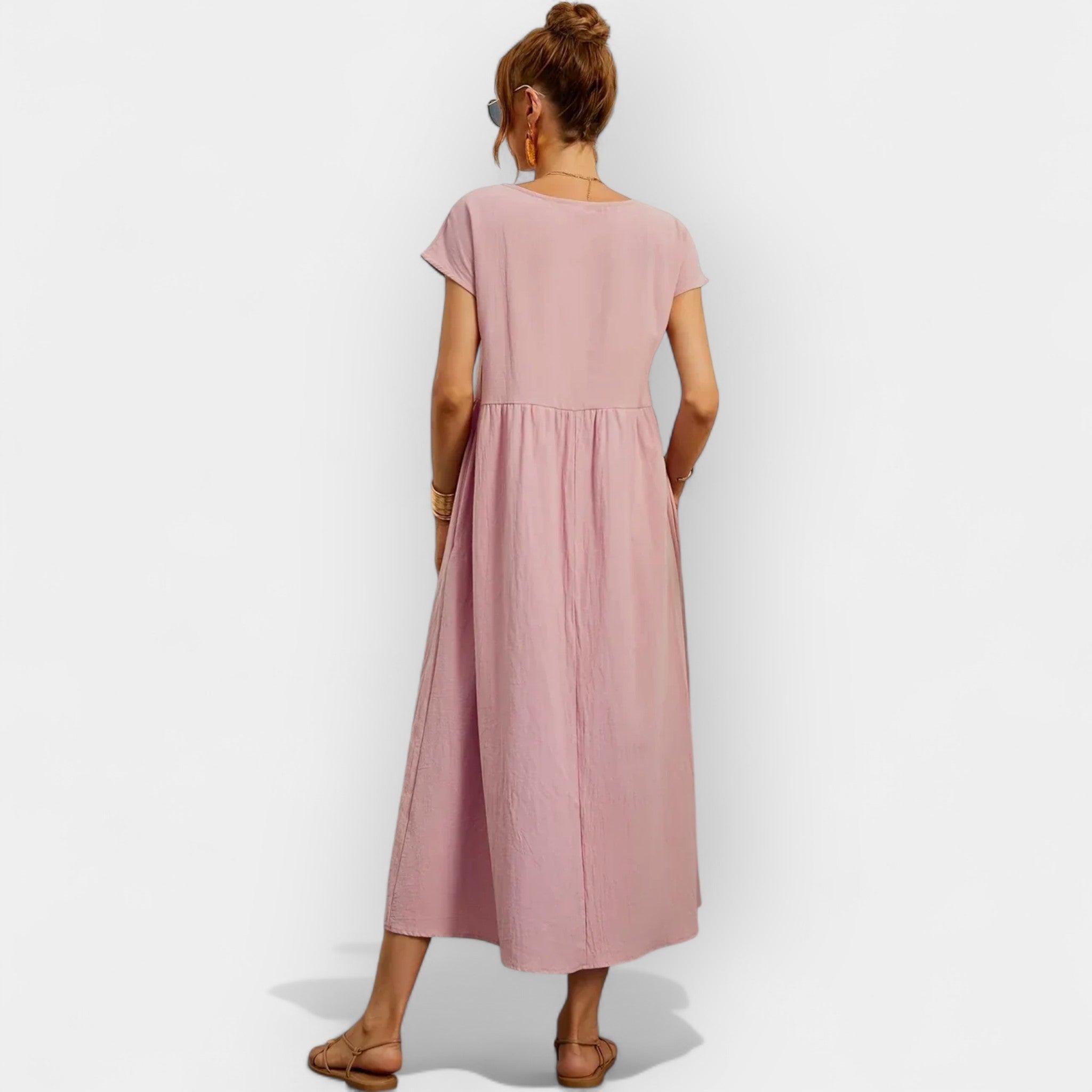 Vestido Midi Casual con Bolsillos Mujer Manga Corta | Dolores