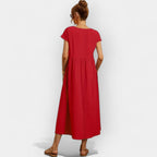 Vestido Midi Casual con Bolsillos Mujer Manga Corta | Dolores