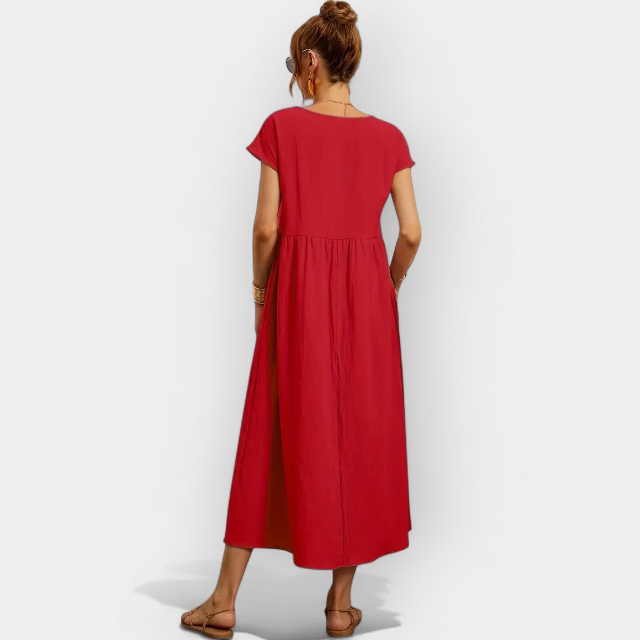 Vestido Midi Casual con Bolsillos Mujer Manga Corta | Dolores