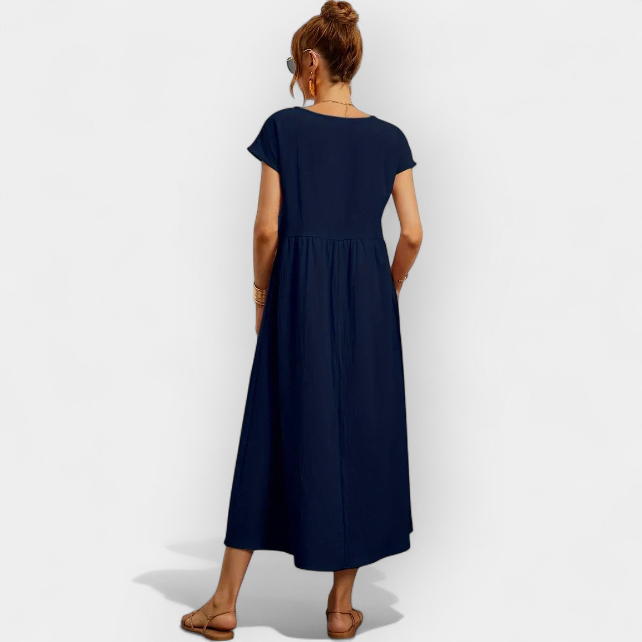Vestido Midi Casual con Bolsillos Mujer Manga Corta | Dolores