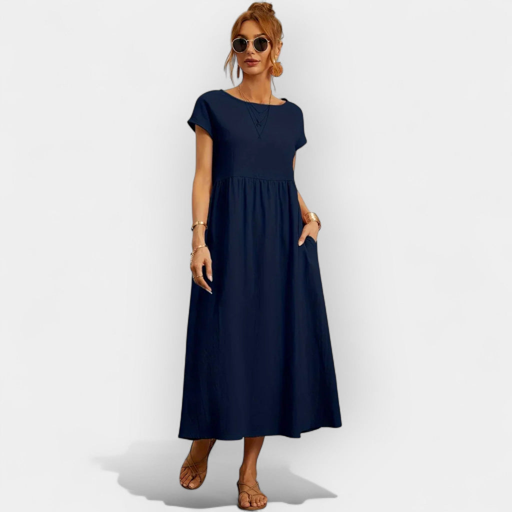 Vestido Midi Casual con Bolsillos Mujer Manga Corta | Dolores