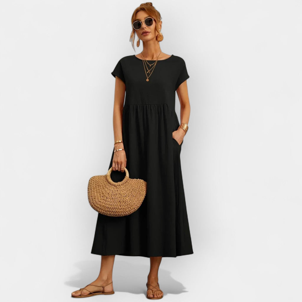 Vestido Midi Casual con Bolsillos Mujer Manga Corta | Dolores