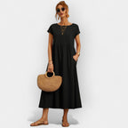 Vestido Midi Casual con Bolsillos Mujer Manga Corta | Dolores