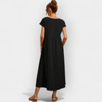 Vestido Midi Casual con Bolsillos Mujer Manga Corta | Dolores