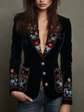 Blazer Cruzado Negro con Bordado Floral Multicolor para Mujer | Paula