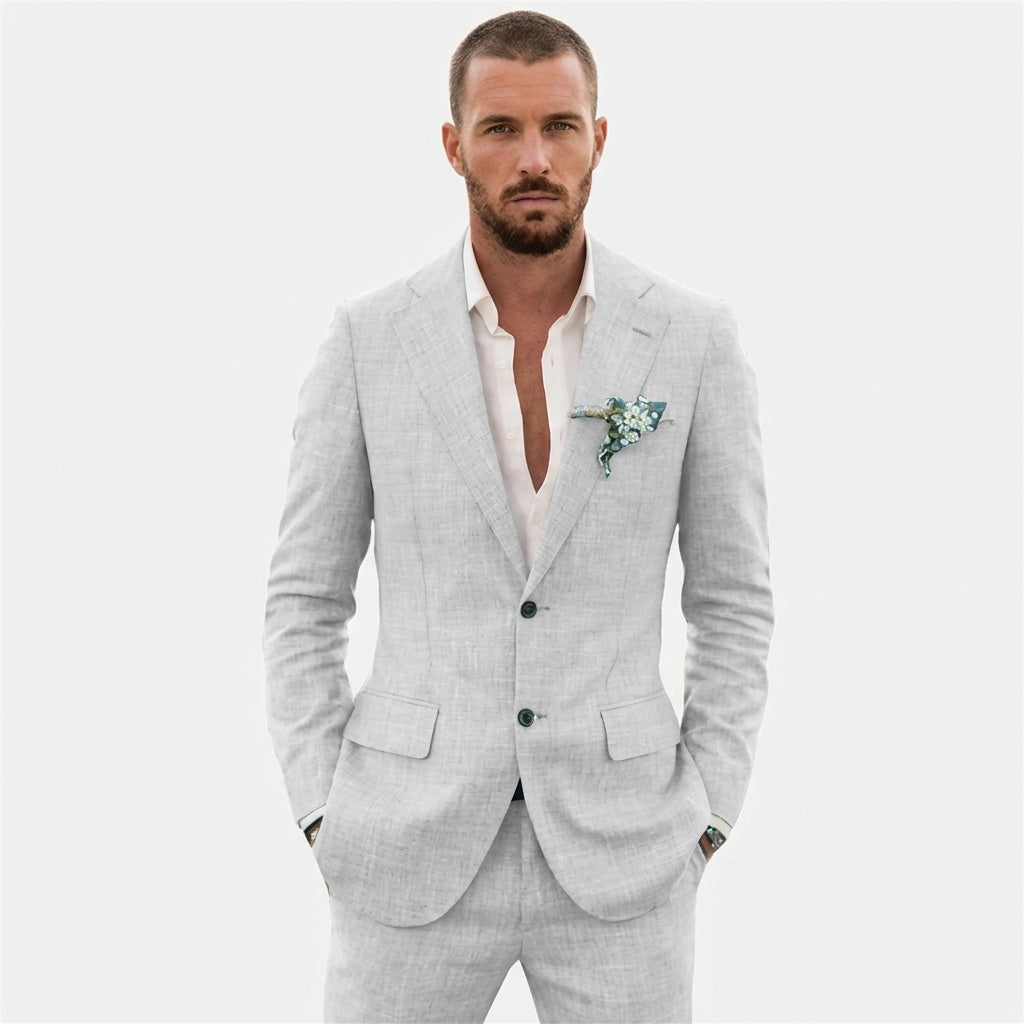 Traje de Lino de Corte Relajado Hombre Solapa Clásica | Emilio