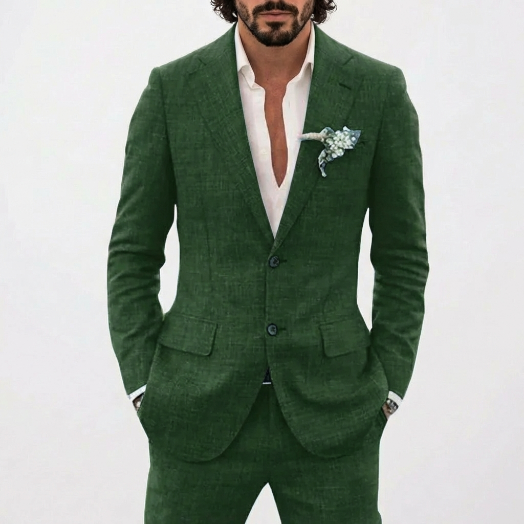 Traje de Lino de Corte Relajado Hombre Solapa Clásica | Emilio