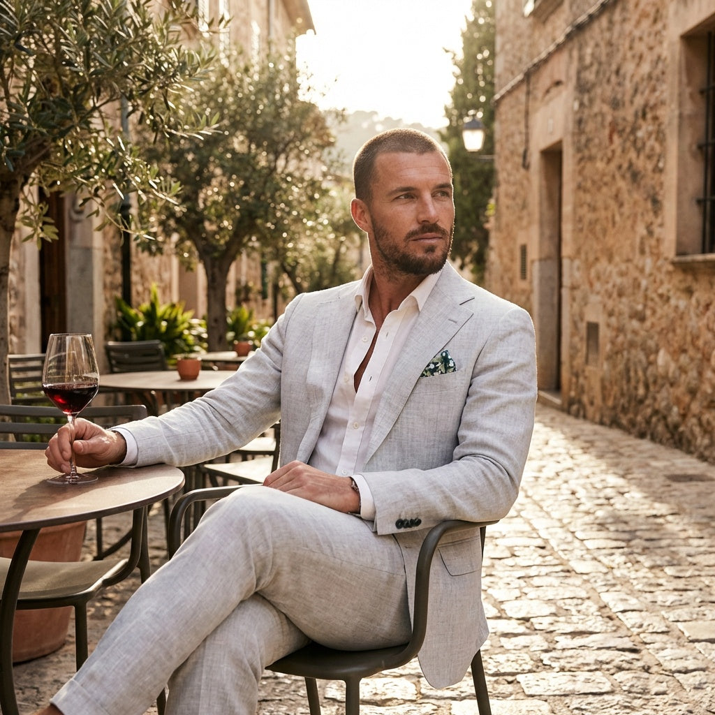 Traje de Lino de Corte Relajado Hombre Solapa Clásica | Emilio