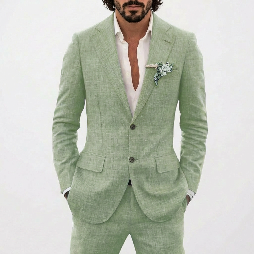 Traje de Lino de Corte Relajado Hombre Solapa Clásica | Emilio