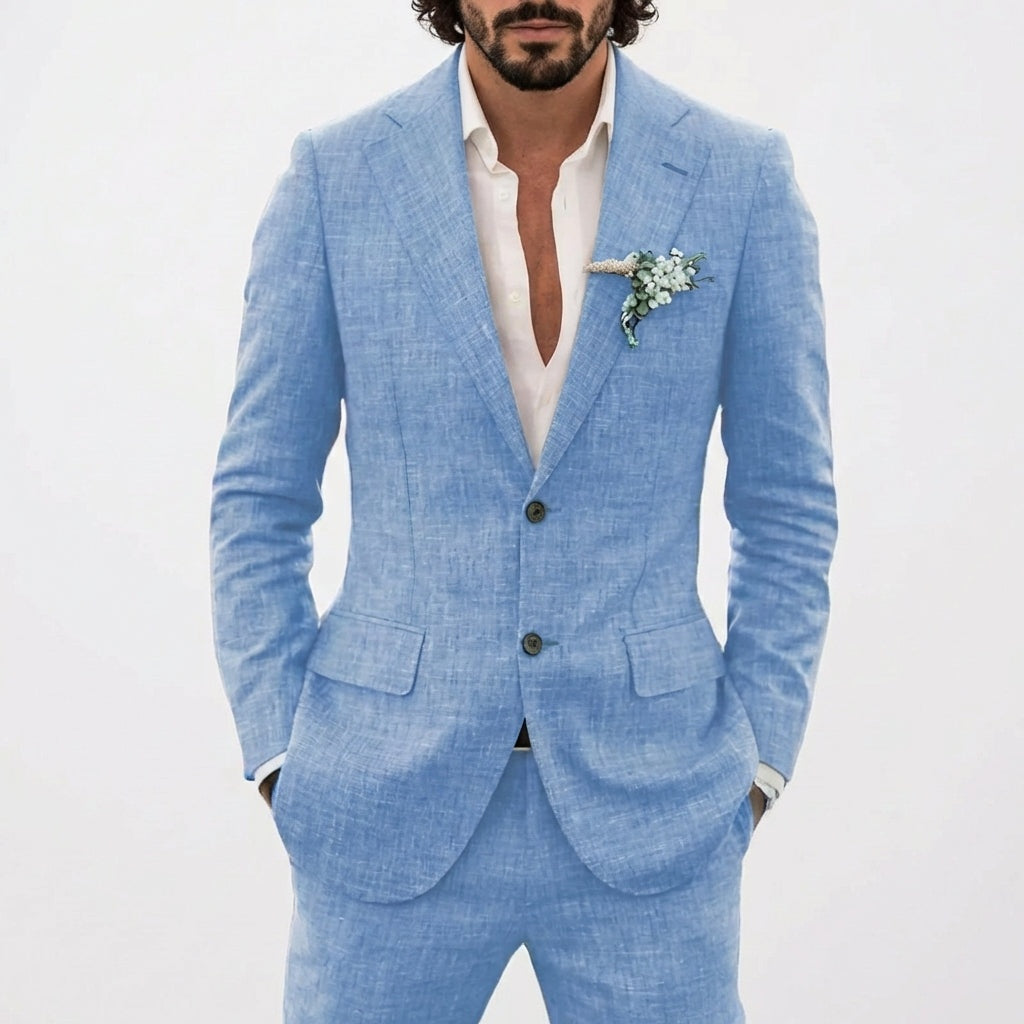 Traje de Lino de Corte Relajado Hombre Solapa Clásica | Emilio