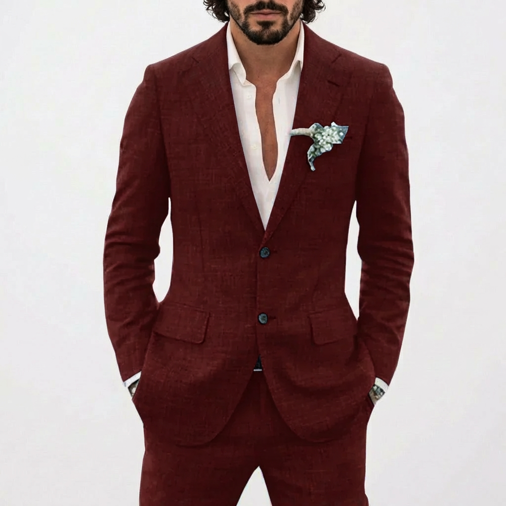Traje de Lino de Corte Relajado Hombre Solapa Clásica | Emilio