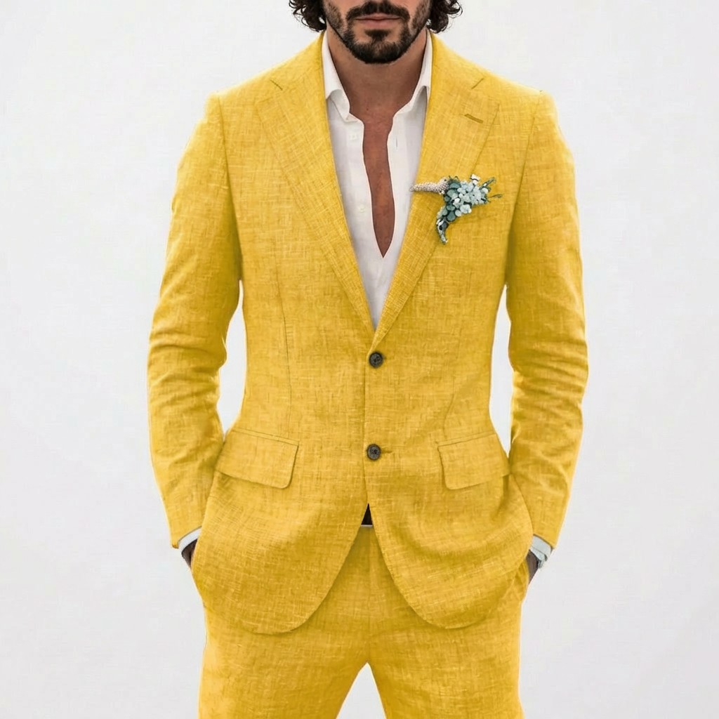Traje de Lino de Corte Relajado Hombre Solapa Clásica | Emilio