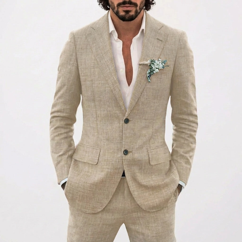 Traje de Lino de Corte Relajado Hombre Solapa Clásica | Emilio