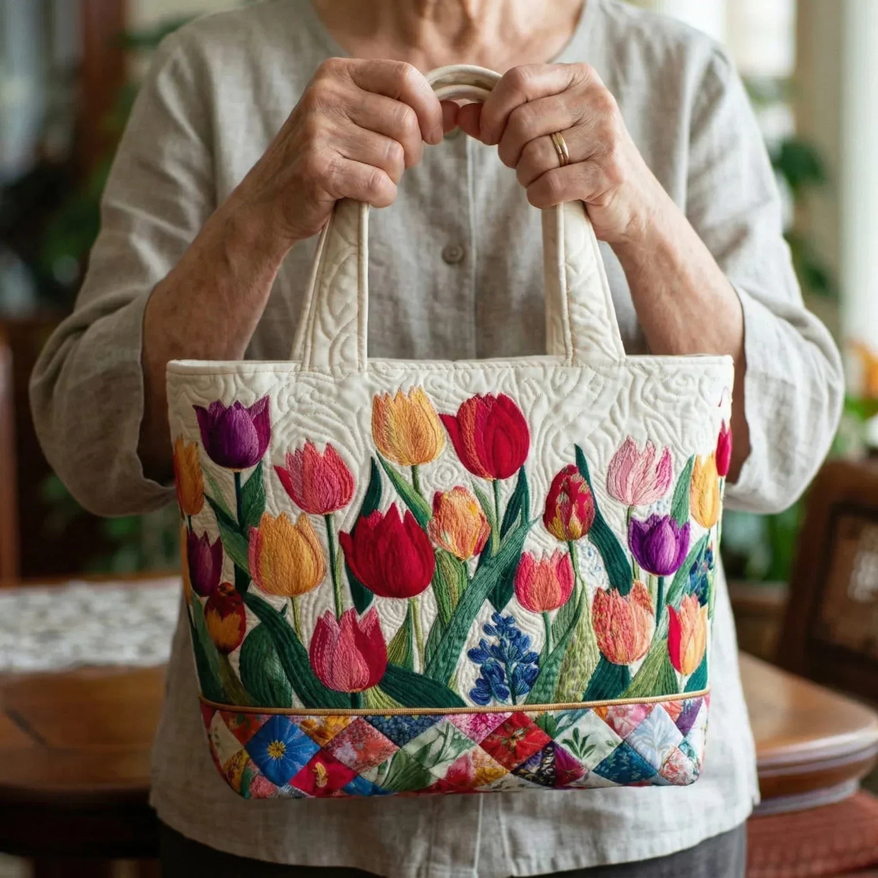 Bolso Tote Acolchado Artesanal Mujer Estampado Único | Encarnacion