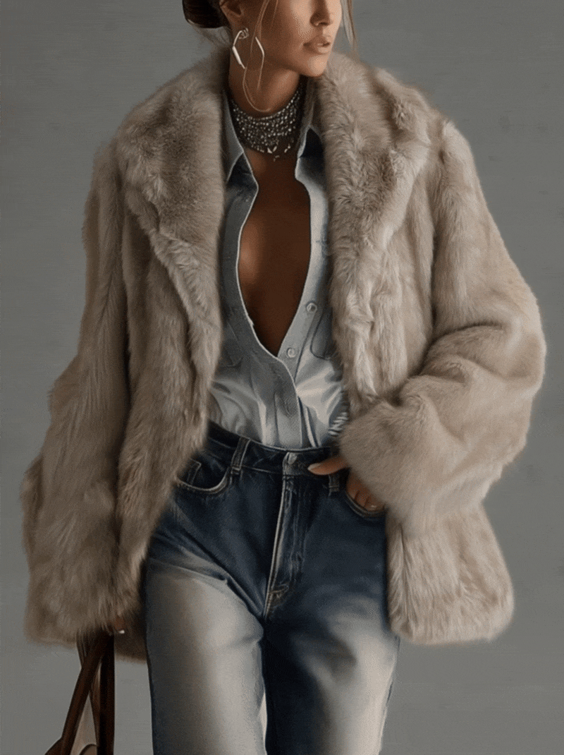 Abrigo Oversize Pelo Sintético Taupe Mujer