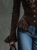 Blusa de Terciopelo Mujer Escote en V con Volantes - Macarena