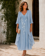 Conjunto Vestido Floral con Duster Largo Mujer Otoño | Marcella