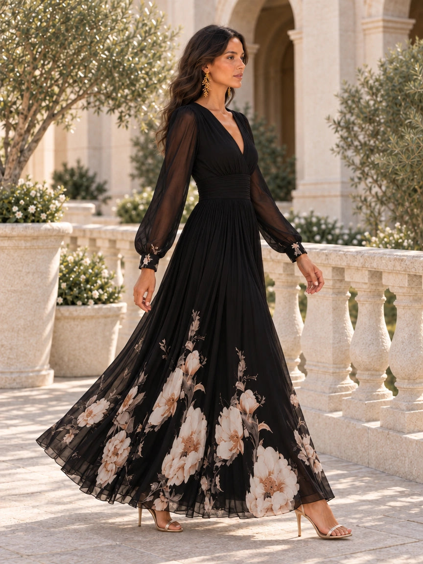 Vestido de Gasa Floral con Cintura Marcada | Elena