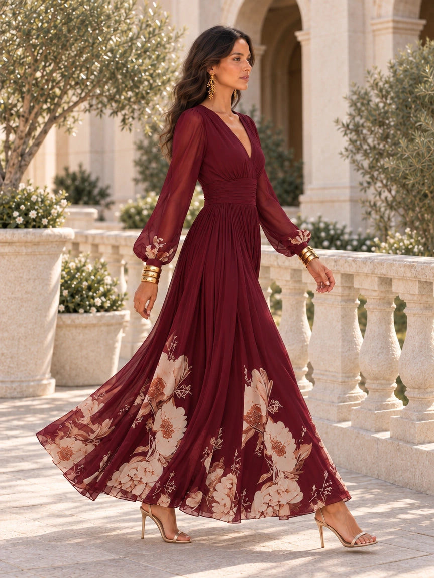 Vestido de Gasa Floral con Cintura Marcada | Elena
