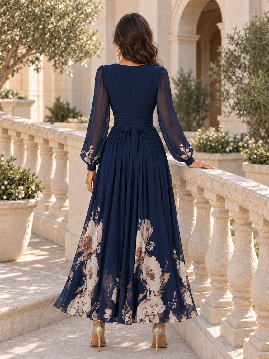 Vestido de Gasa Floral con Cintura Marcada | Elena