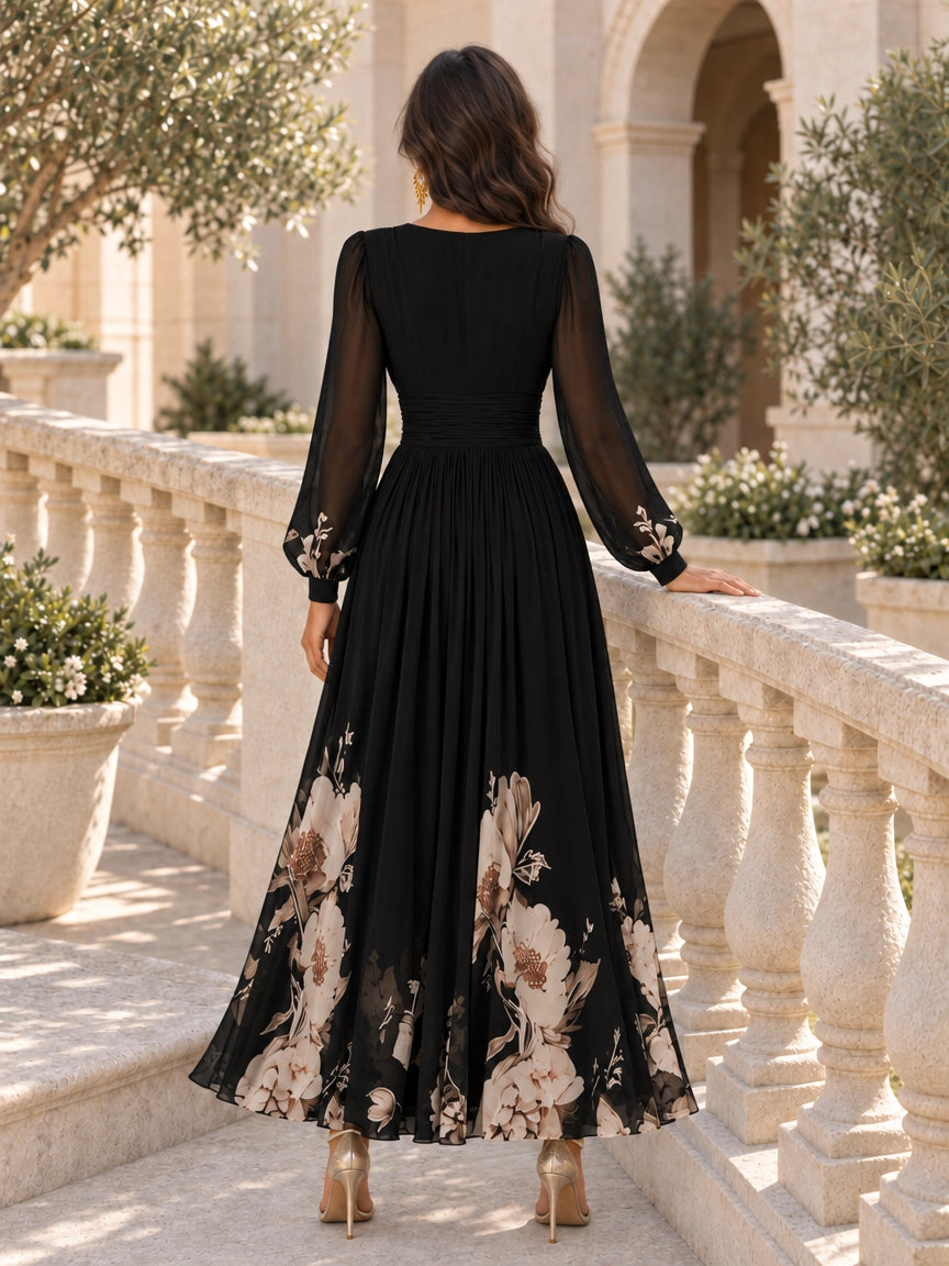 Vestido de Gasa Floral con Cintura Marcada | Elena