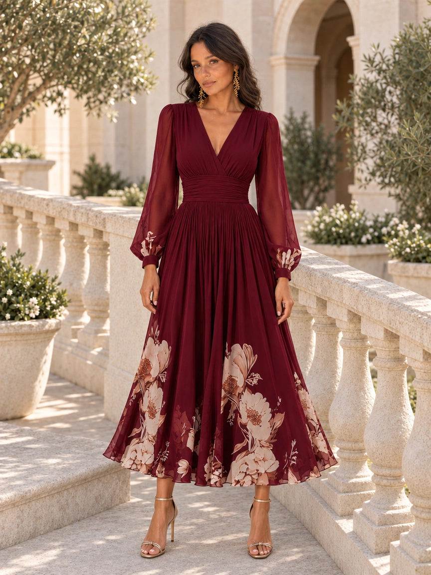 Vestido de Gasa Floral con Cintura Marcada | Elena