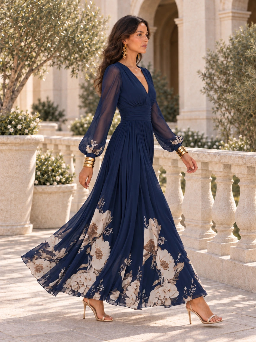 Vestido de Gasa Floral con Cintura Marcada | Elena