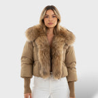 Chaqueta Acolchada con Cuello de Pelo Sintético para Mujer | Nieves