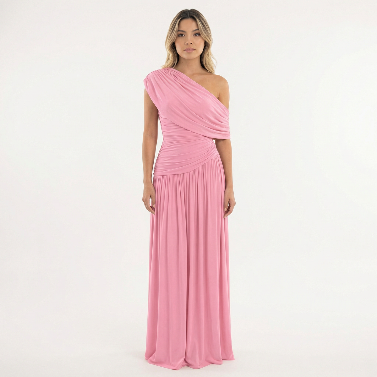 Vestido Largo de Fiesta Asimétrico de un Hombro con Frunces | Sira