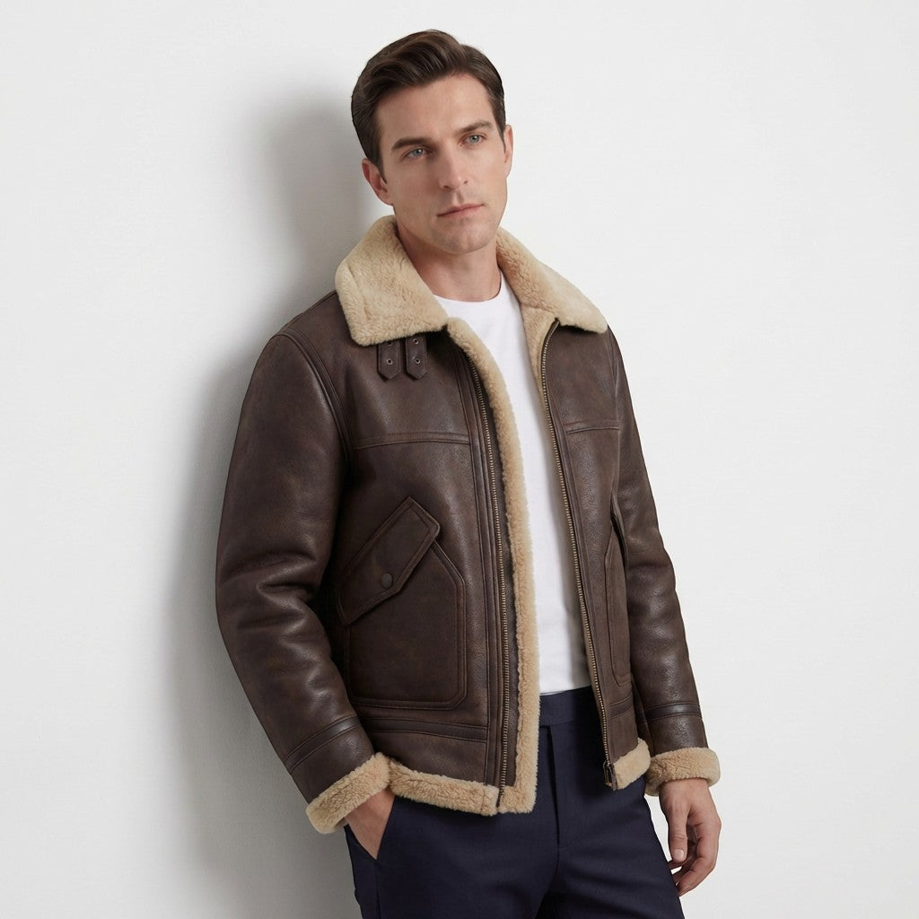 Chaqueta de hombre forrada de polar y lana de cordero – corte informal