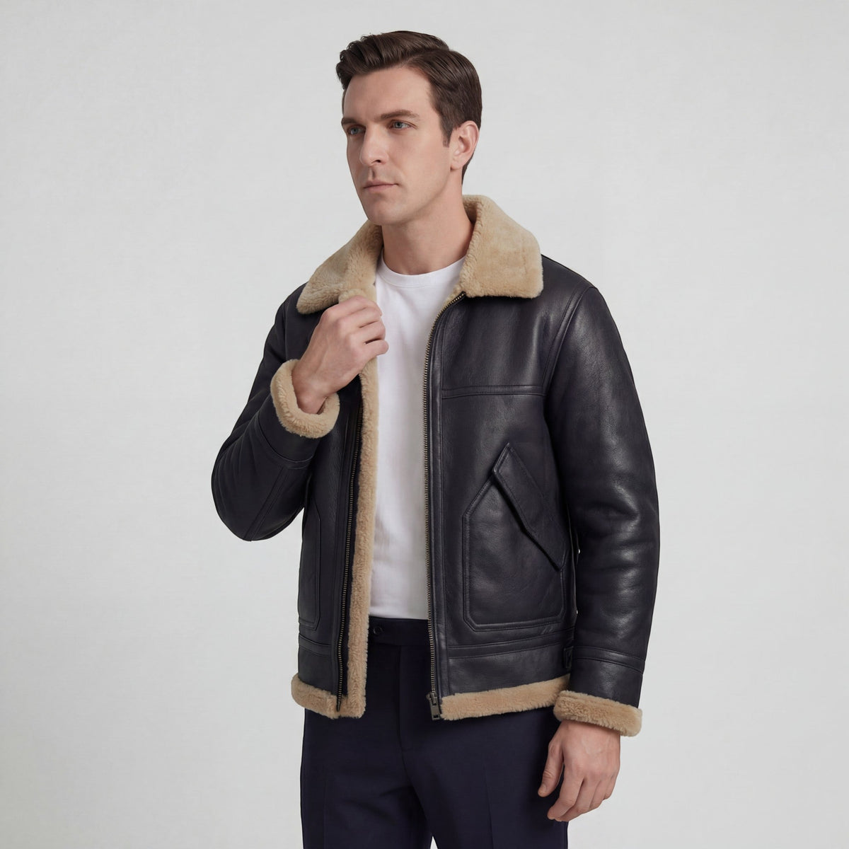 Chaqueta de hombre forrada de polar y lana de cordero – corte informal