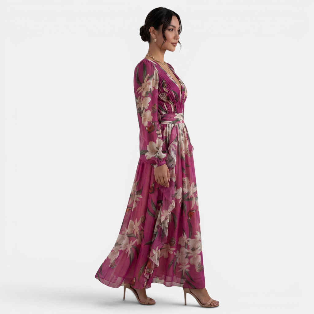 Vestido Maxi Floral Mujer Escote V