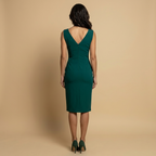 Vestido Midi con Escote en V Drapeado y Fajín | Claudia