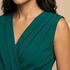 Vestido Midi con Escote en V Drapeado y Fajín | Claudia