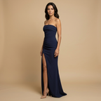 Vestido Largo Palabra de Honor con Volante Asimétrico | Lucía