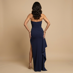 Vestido Largo Palabra de Honor con Volante Asimétrico | Lucía