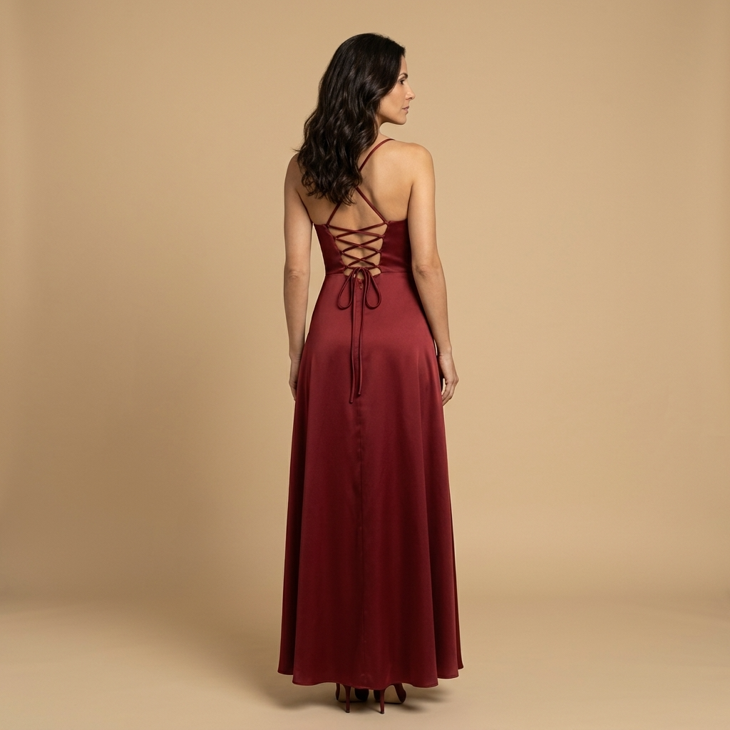 Vestido Largo de Satén con Escote Drapeado y Abertura | Sofía