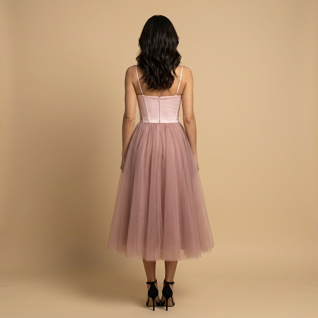 Vestido Midi Bustier con Falda de Tul Bicolor | Alma