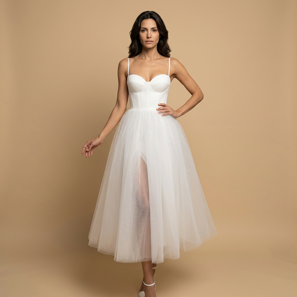 Vestido Midi Bustier con Falda de Tul Bicolor | Alma