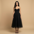 Vestido Midi Bustier con Falda de Tul Bicolor | Alma