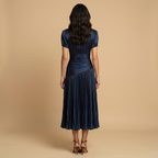 Vestido Midi de Satén a Rayas con Falda Plisada | Inés