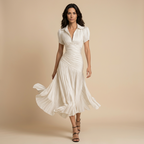 Vestido Midi de Satén a Rayas con Falda Plisada | Inés